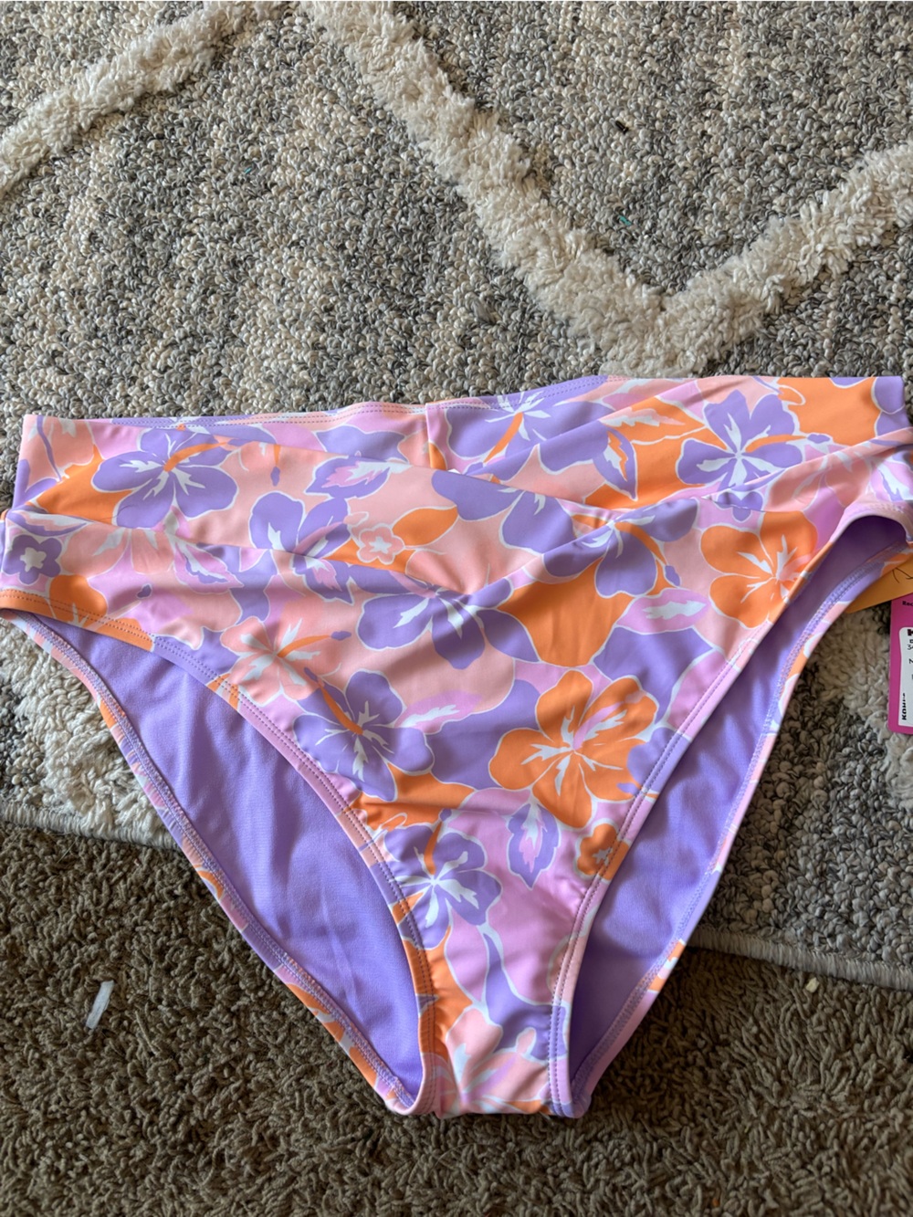 Women’s Floral High-Waist Swim Bottom - Lavender & Orange